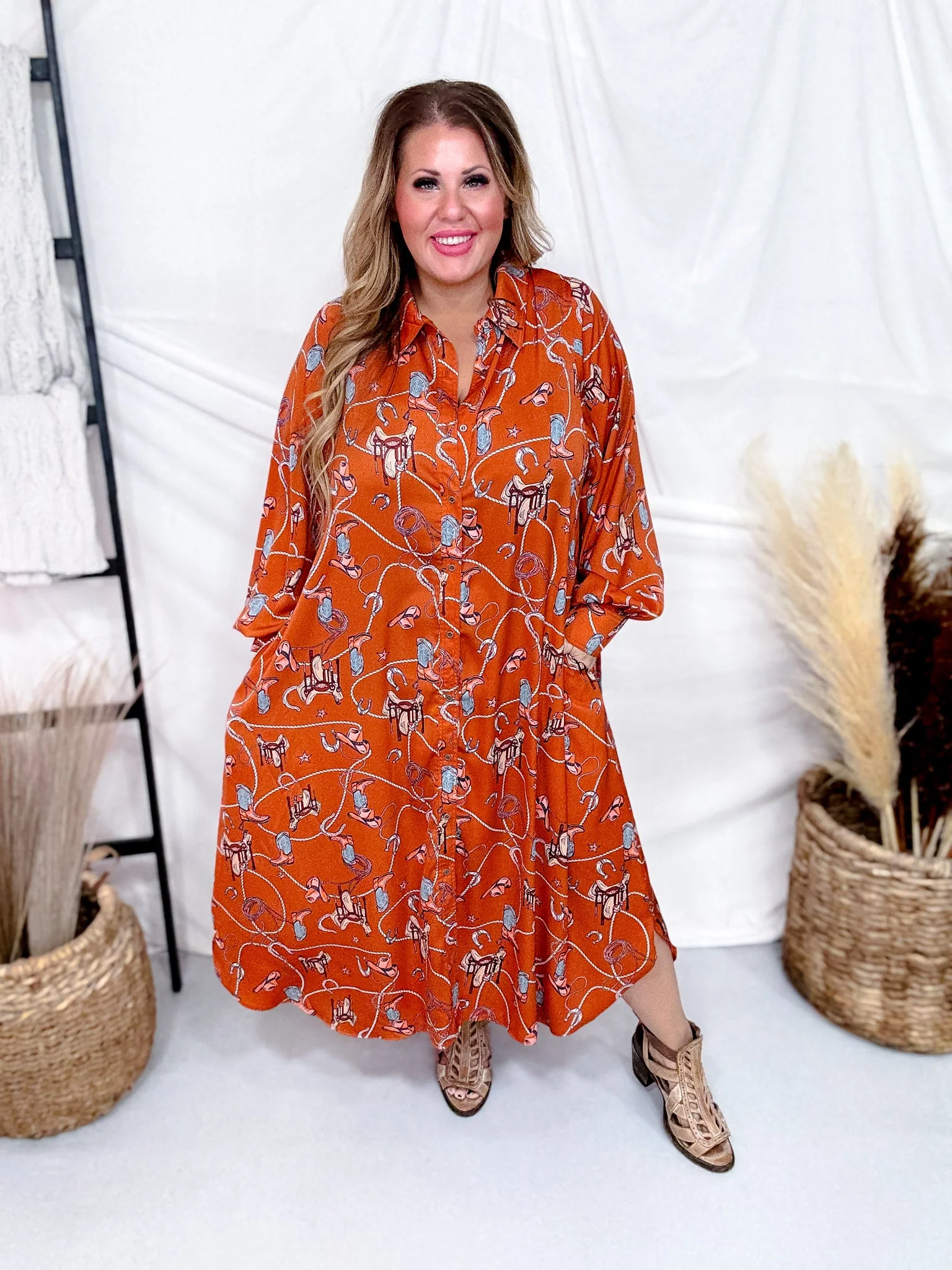 Western Printed Satin Button Down Dress FINAL SALE - Image 3