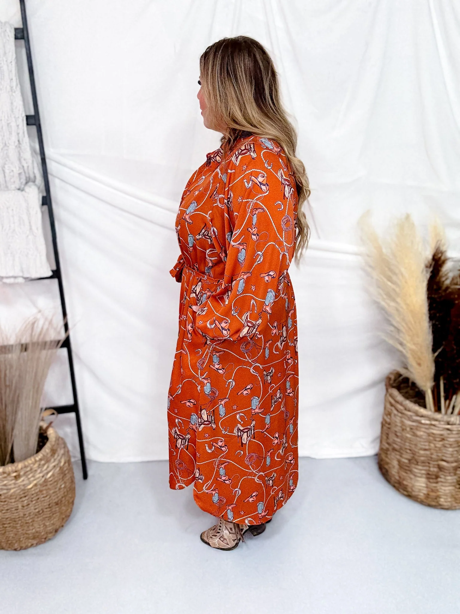 Western Printed Satin Button Down Dress FINAL SALE - Image 7