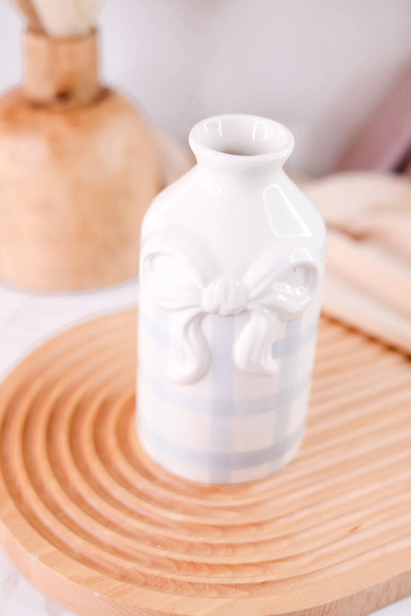 White & Blue Gingham Ceramic Bud Vase FINAL SALE - Image 4