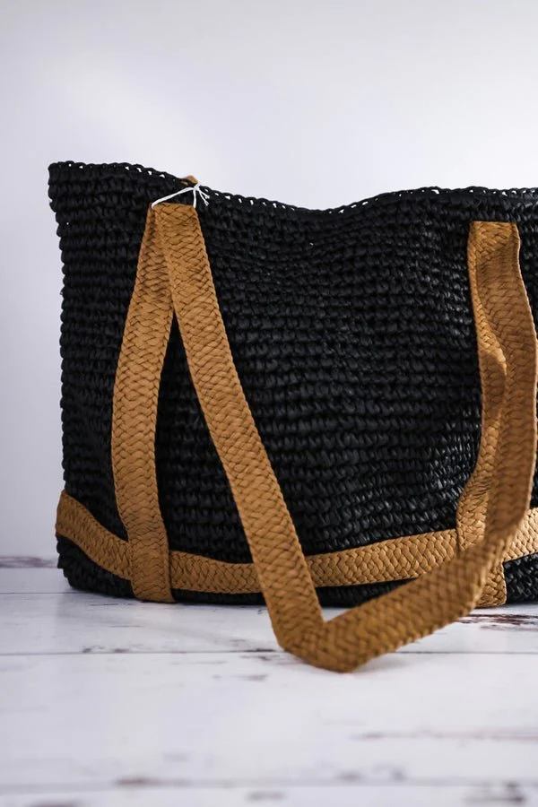 Woven Tote With Hat Holder Straps FINAL SALE - Image 6